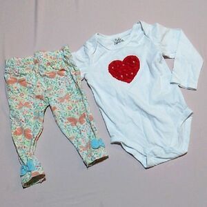Baby Essentials 9 Months Lot Of 2 Pieces Valentines Day Spring Onesie